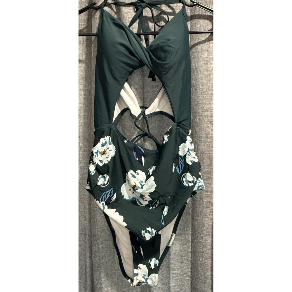 Cupshe Womens Size XL Green Floral One Piece Swimsuit Cut Out NWT